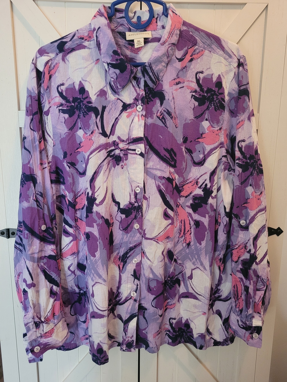 Appleseed's Lavender and Pink Floral Button-Down Shirt